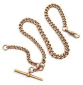 Victorian 9ct gold tapering Albert T-bar watch chain, each link stamped 9 375, approx 43.