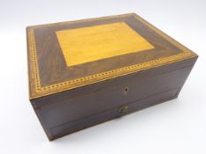 19th century rosewood & satin wood box, the top with multiple cross banded borders,