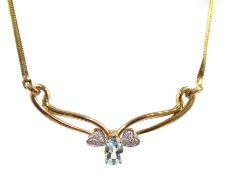 9ct gold aquamarine and diamond necklace,
