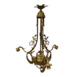 Empire style gilt metal three branch electrolier cast with floral garlands, wreaths and scrolls,