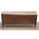 17th century oak plank coffer, hinged lid with moulded front edge, W113cm, H48cm,