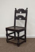 17th century oak Yorkshire/Derbyshire chair, carved fan back,