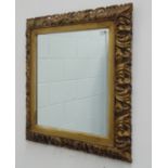 19th century rectangular wall mirror, cushioned scrolled acanthus leaf carved wood frame,