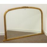 Gilt arched top overmantel mirror with bevelled glass plate,