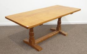 'Mouseman' oak dining table, rectangular adzed top,
