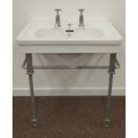 1930s Art Deco 'Shanks' enamel sink with chrome taps and stand,