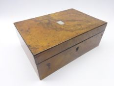 Victorian burr walnut writing box with inset mother-of-pearl cartouche,
