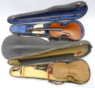Russian violin with two-piece maple back labelled Rigart Rubus 1850, cased,
