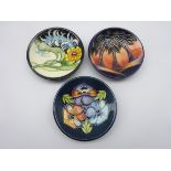 Three Moorcroft Collectors Club coasters - 'Triple Choice' & 'New Forest' both designed by Rachel