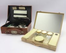 Early 20th century Gents travelling vanity case with contents and a vintage vanity set (2)