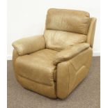 Electric reclining armchair upholstered in light brown leather,