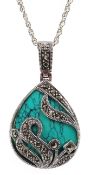 Silver turquoise and marcasite pendant necklace,