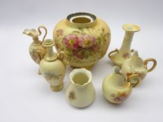 Group of early 20th century Royal Worcester blush ivory ceramics comprising a vase painted with