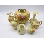 Group of early 20th century Royal Worcester blush ivory ceramics comprising a vase painted with