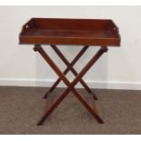 Georgian mahogany twin handled butlers tray on folding stand, W70cm,