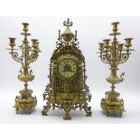 Late 20th century French brass clock garniture,