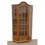 20th century oak shaped front 6' display cabinet, arch top, drawer to base, W101cm,