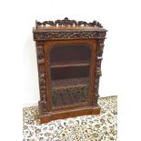 Victorian oak cabinet, scroll carved gallery back and frieze,