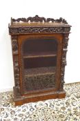 Victorian oak cabinet, scroll carved gallery back and frieze,