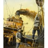 Adrian Thompson (British 1960-): Trawlermen on Deck,