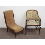 Victorian mahogany nursing chair with turned front supports and an Edwardian inlaid mahogany tub