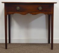 18th/19th century country elm side table, rectangular top, single drawer over shaped apron,