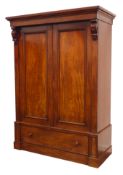 Mid 19th century mahogany Gillows type double linenpress wardrobe,