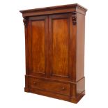 Mid 19th century mahogany Gillows type double linenpress wardrobe,