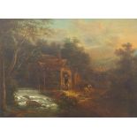 19th Century Continental School oil on canvas water mill with cottage,