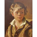 Unsigned Russian half length oil portrait on canvas of a child inscribed on the reverse 30cm x 24cm