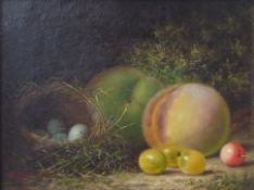 John George Todd (British 1847-1898): Still life of Fruit and bird's Nest,