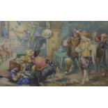 Morand - 'A Tavern Brawl' and companion picture, watercolours, a pair in 17th Century style,