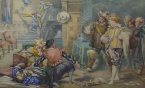 Morand - 'A Tavern Brawl' and companion picture, watercolours, a pair in 17th Century style,