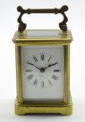 Miniature early 20th century carriage clock time-piece, brass and glazed case with Roman dial,