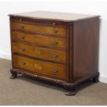 Georgian style walnut serpentine chest, moulded top inlaid with fan motifs,