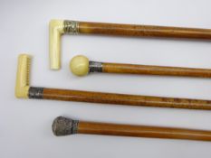 Malacca walking cane with silver collar and ivory ball handle,