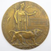 World War I bronze death plaque for Horace Edwin Willmett