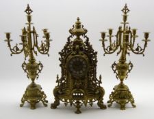 Late 20th century French brass clock garniture,