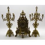 Late 20th century French brass clock garniture,