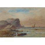 W H Earp (British 1831-1914) Coastal Landscape with fishing boats, watercolour,