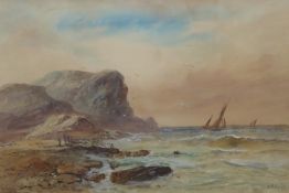 W H Earp (British 1831-1914) Coastal Landscape with fishing boats, watercolour,