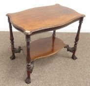 Late 19th century mahogany side table, shaped moulded top on turned supports with carved paw feet,
