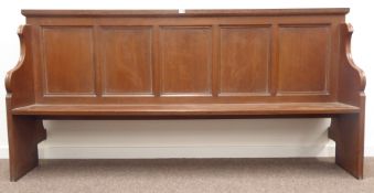 Possibly 'Mouseman' - 20th century oak church pew, five panelled back, shaped moulded end supports,