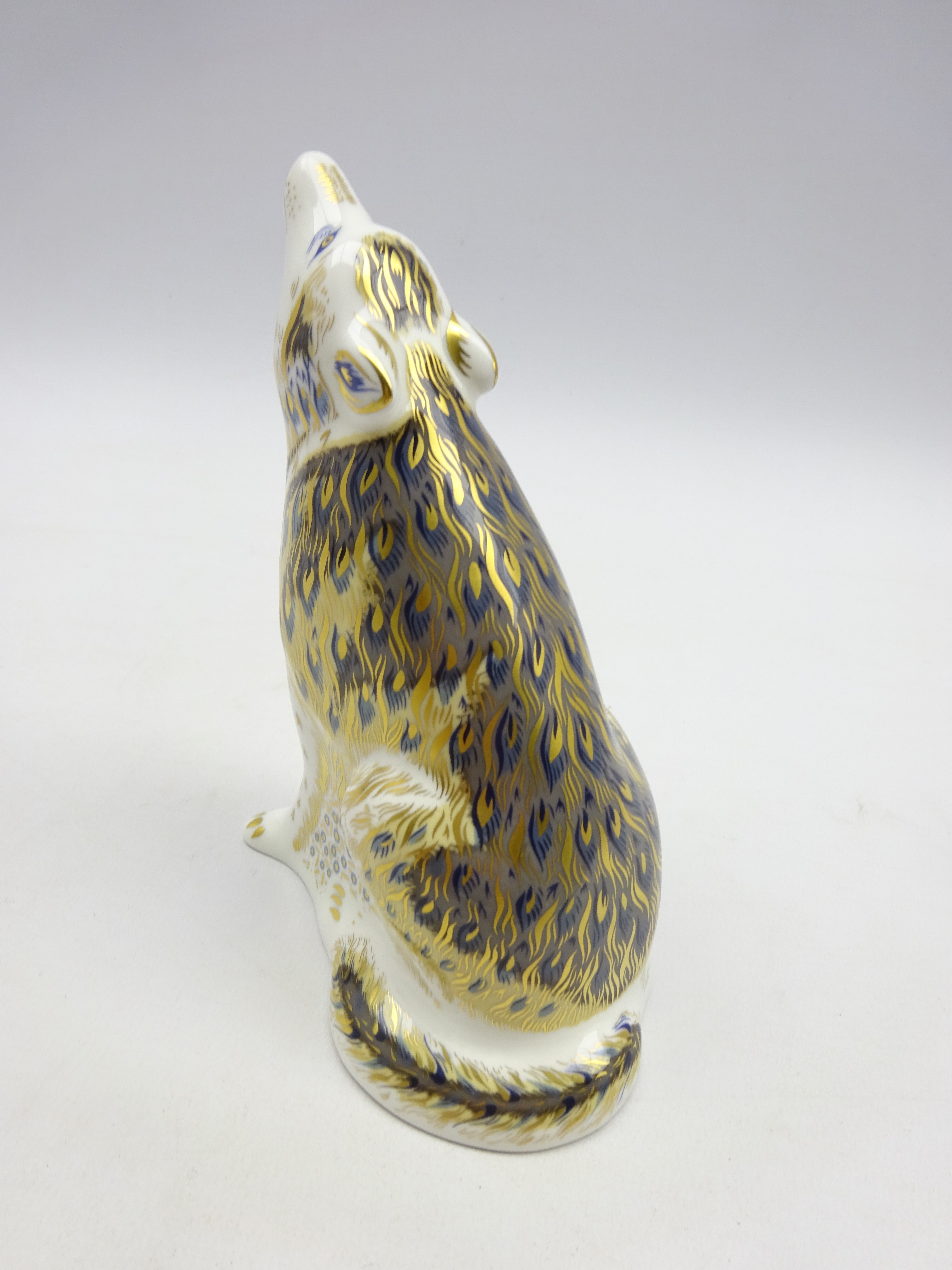 Royal Crown Derby paperweight 'Howling Wolf' with gold stopper, - Image 2 of 2