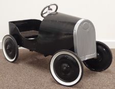 Classic retro black painted steel child's pedal car,