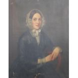 Mid 19th Century three-quarter length oil portrait on canvas of a young lady,