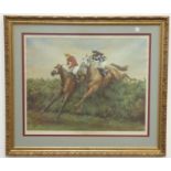 G E Hoare artist signed limited edition coloured print "Red Rum and L'Escargot Grand National 1975"
