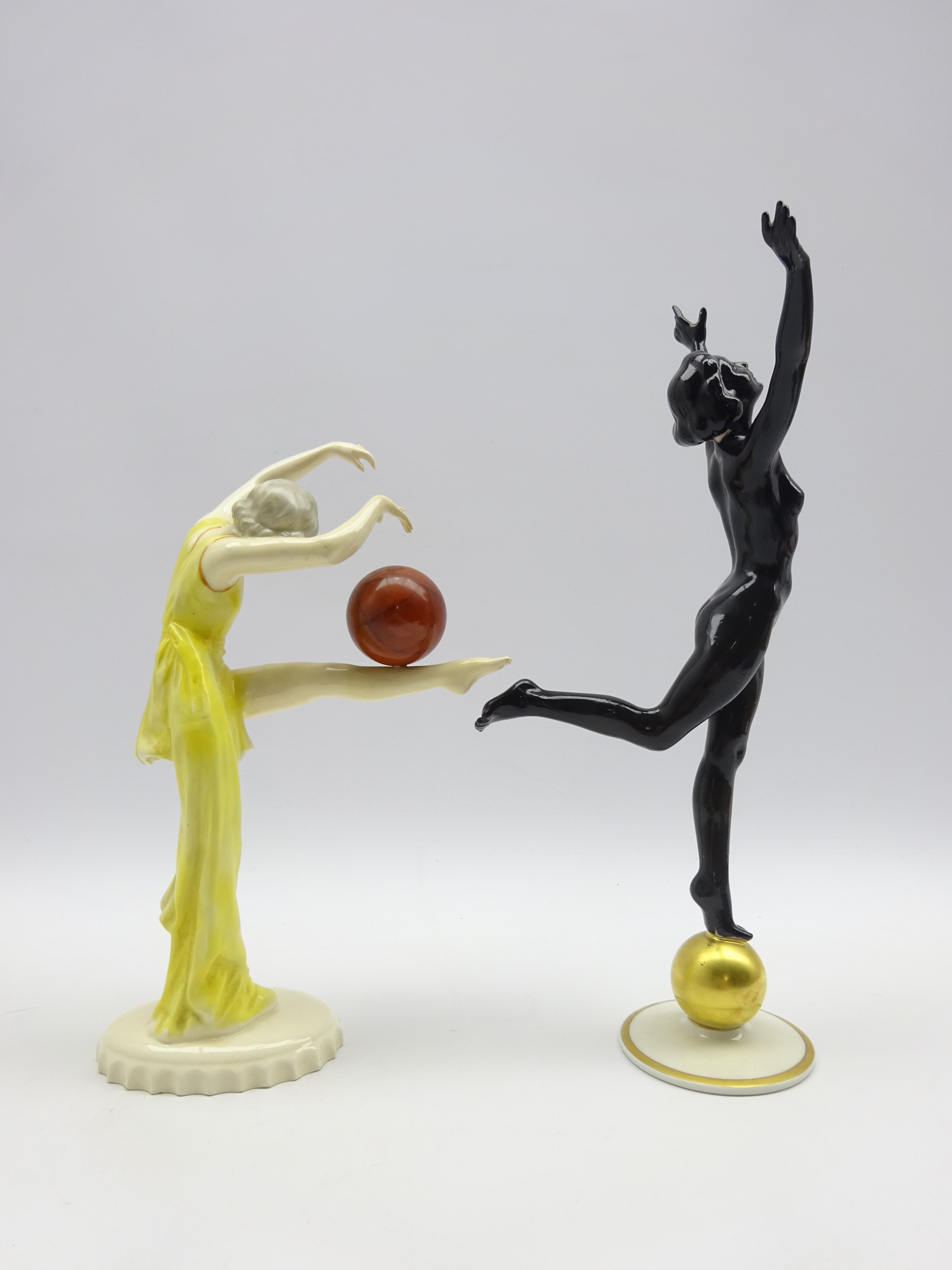 Art Deco Hutschenreuther 'Sun Child' nude dancing lady upon a gold ball designed by Karl Tutter - Image 2 of 3