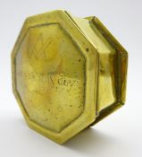 19th Century brass octagonal box with hinged lid,