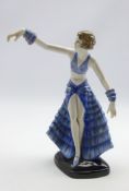 Porcelain figure of a dancer, Goldscheider style on painted black base,